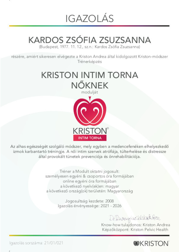 Kardos Zsófia Zsuzsanna Kriston Igazolás